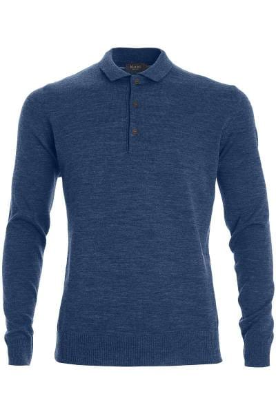 MAERZ Strickpullover Classic Fit Polokragen blau, einfarbig