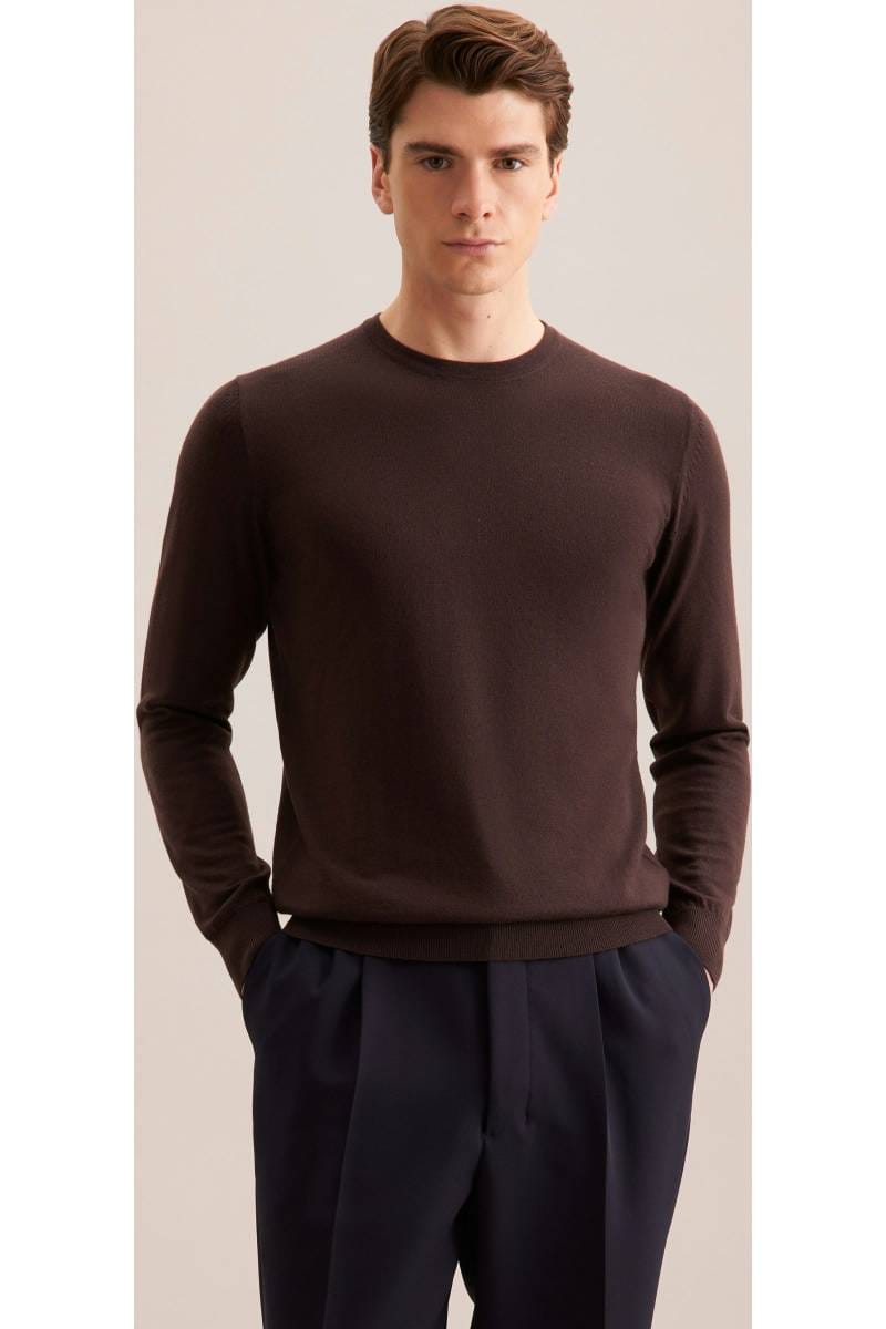 Seidensticker Regular Fit Pullover Rundhals dunkelbraun, Einfarbig