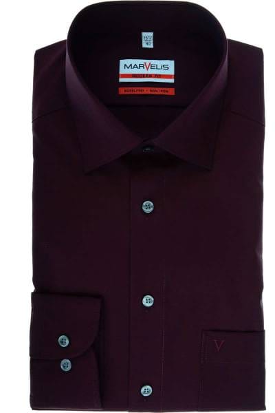 Marvelis Modern Fit Hemd dunkelrot, Einfarbig