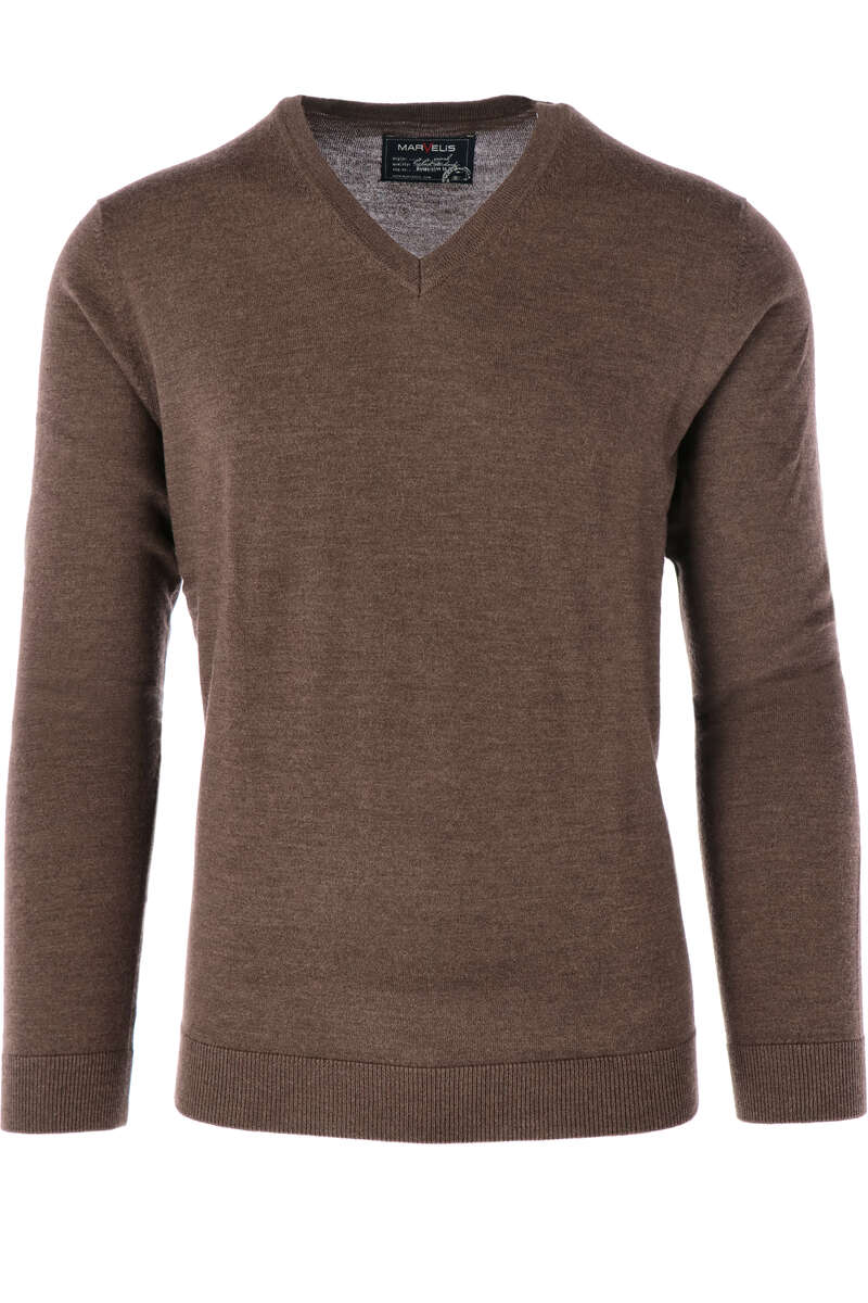 Marvelis Modern Fit Strickpullover V-Ausschnitt braun, einfarbig L Marvelis Modern Fit Strickpullover V-Ausschnitt braun, einfarbig L