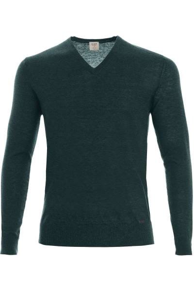 OLYMP Level Five Strickpullover V-Ausschnitt dunkelgrün, einfarbig