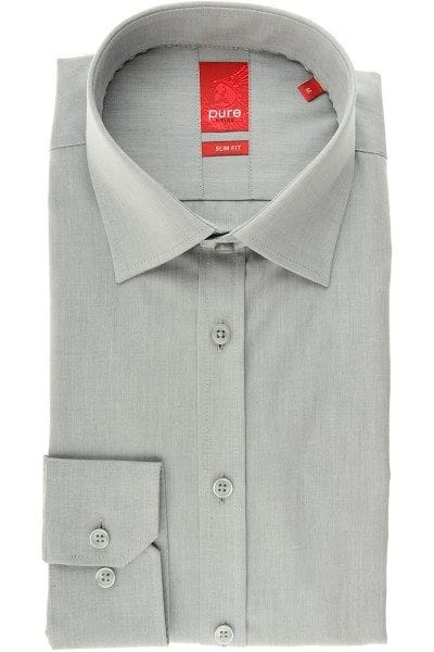 Pure Hemd - Slim Fit - grau, Einfarbig