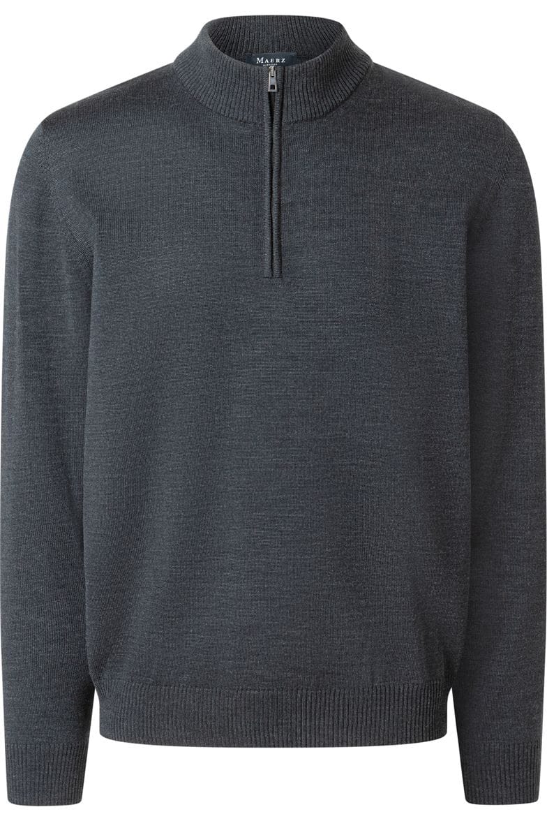 MAERZ Superwash Classic Fit Pullover Zip anthrazit, Einfarbig 48