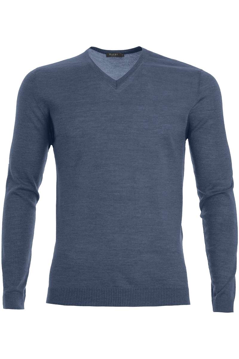 MAERZ Strickpullover Modern Fit V-Ausschnitt rauchblau, einfarbig MAERZ Strickpullover Modern Fit V-Ausschnitt rauchblau, einfarbig