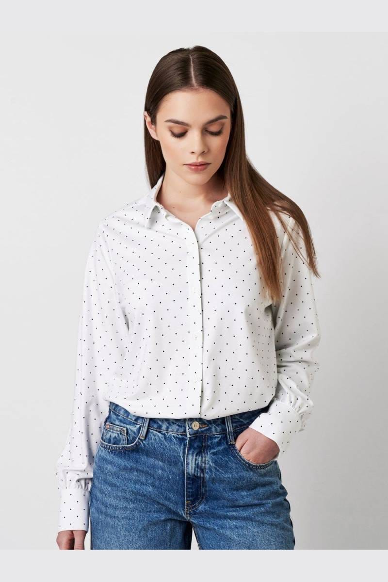 Desoto Slim Fit blouse White With Navy, Dotted