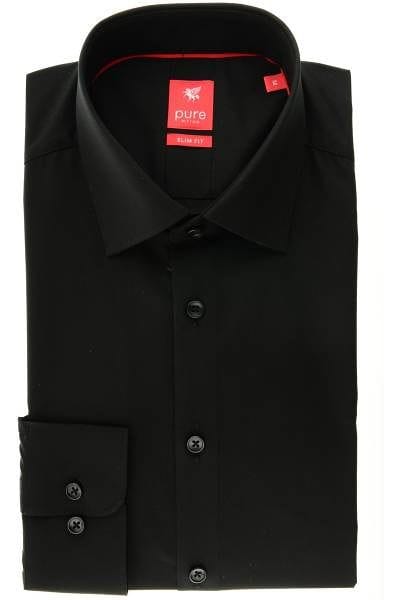 Pure Hemd - Slim Fit - schwarz, Einfarbig