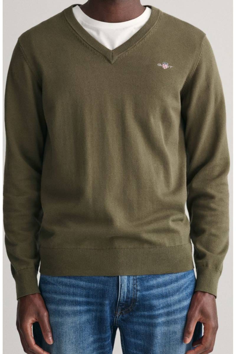 GANT Regular Fit Pullover V-Ausschnitt grün, Einfarbig