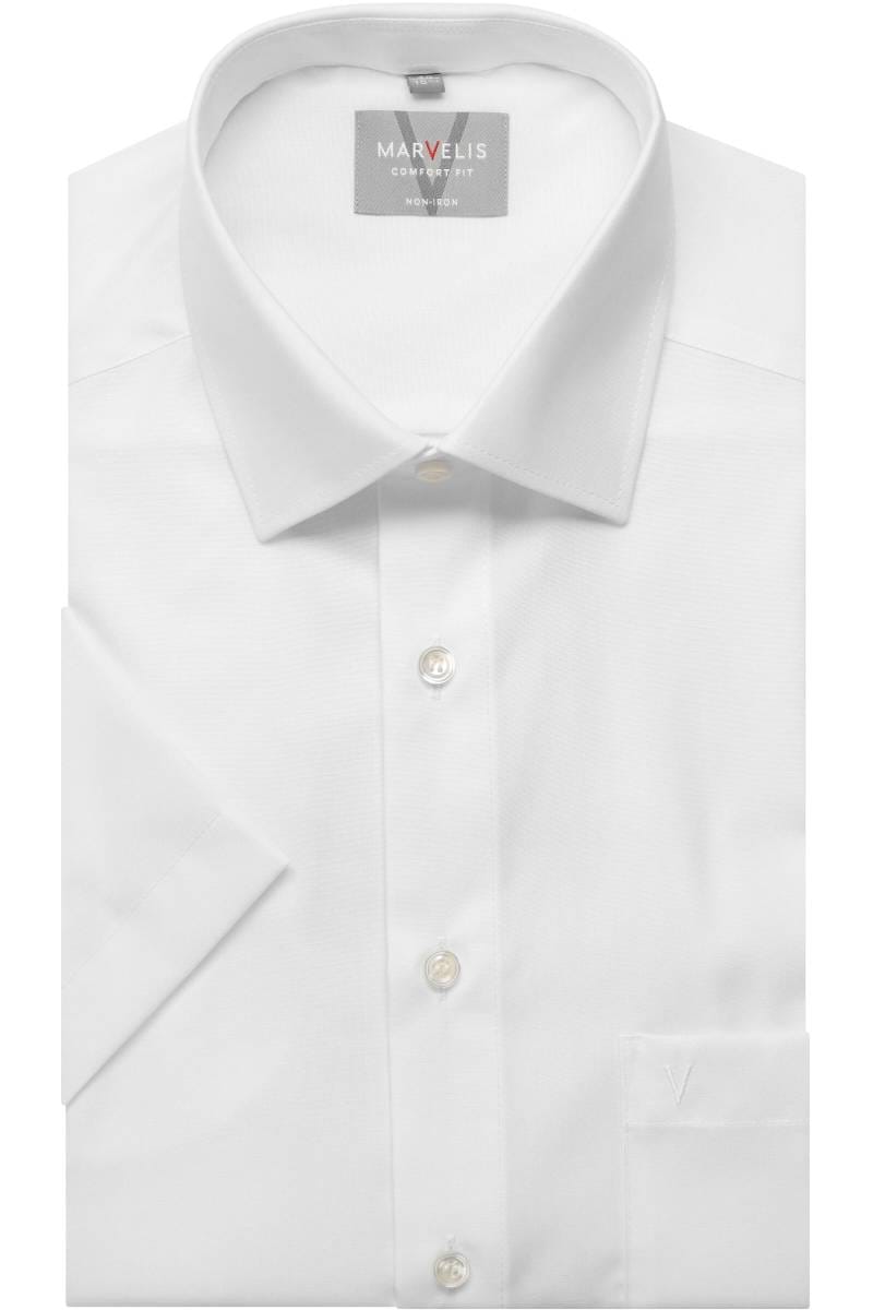 Marvelis Herren Businesshemd Kurzarm – Non-Iron Modern Fit, New Kent-Kragen, Einfarbig Weiß