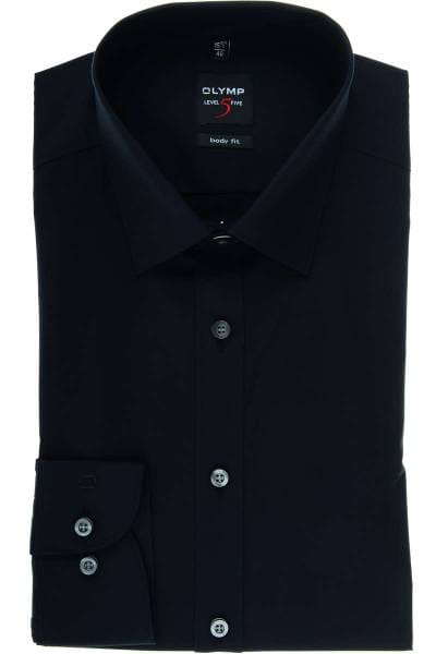 Olymp Level Five Body Fit Hemd schwarz, Einfarbig