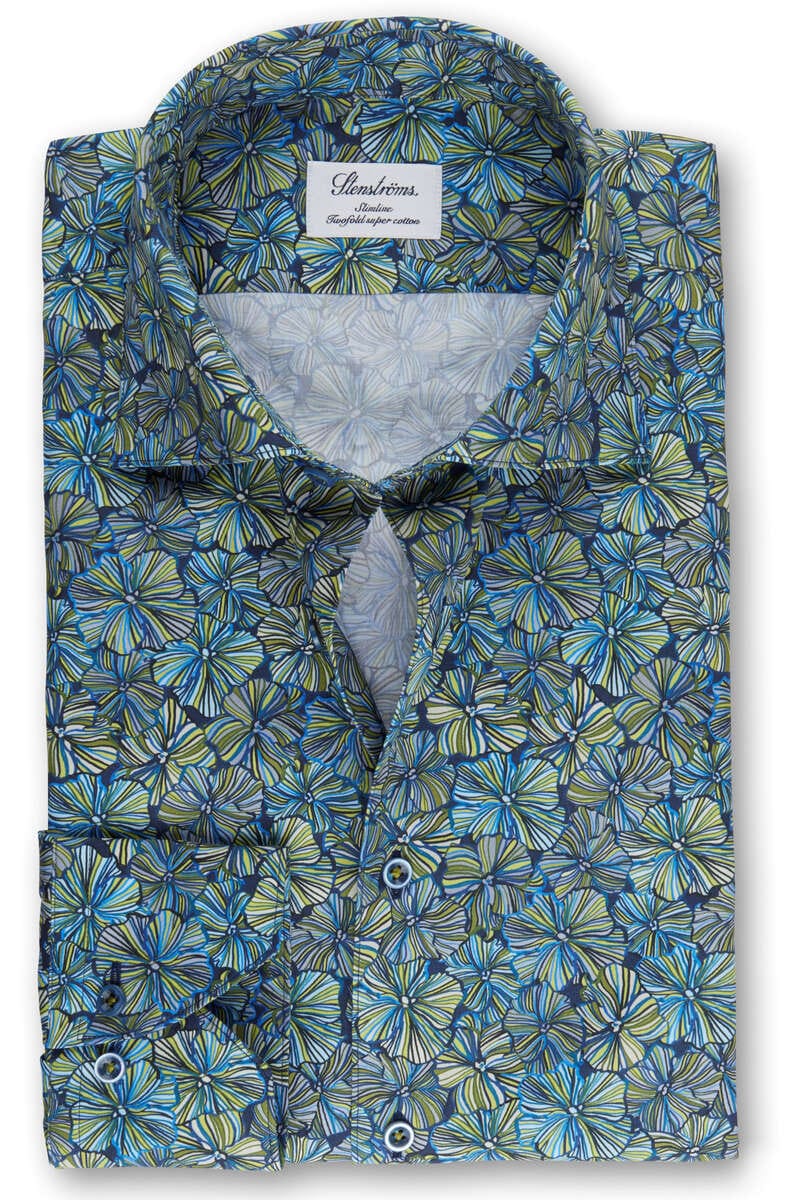Stenströms Slimline Hemd grün/blau, Blumen (extra langer Arm) 38 - S Stenströms Slimline Hemd grün/blau, Blumen (extra langer Arm) 38 - S