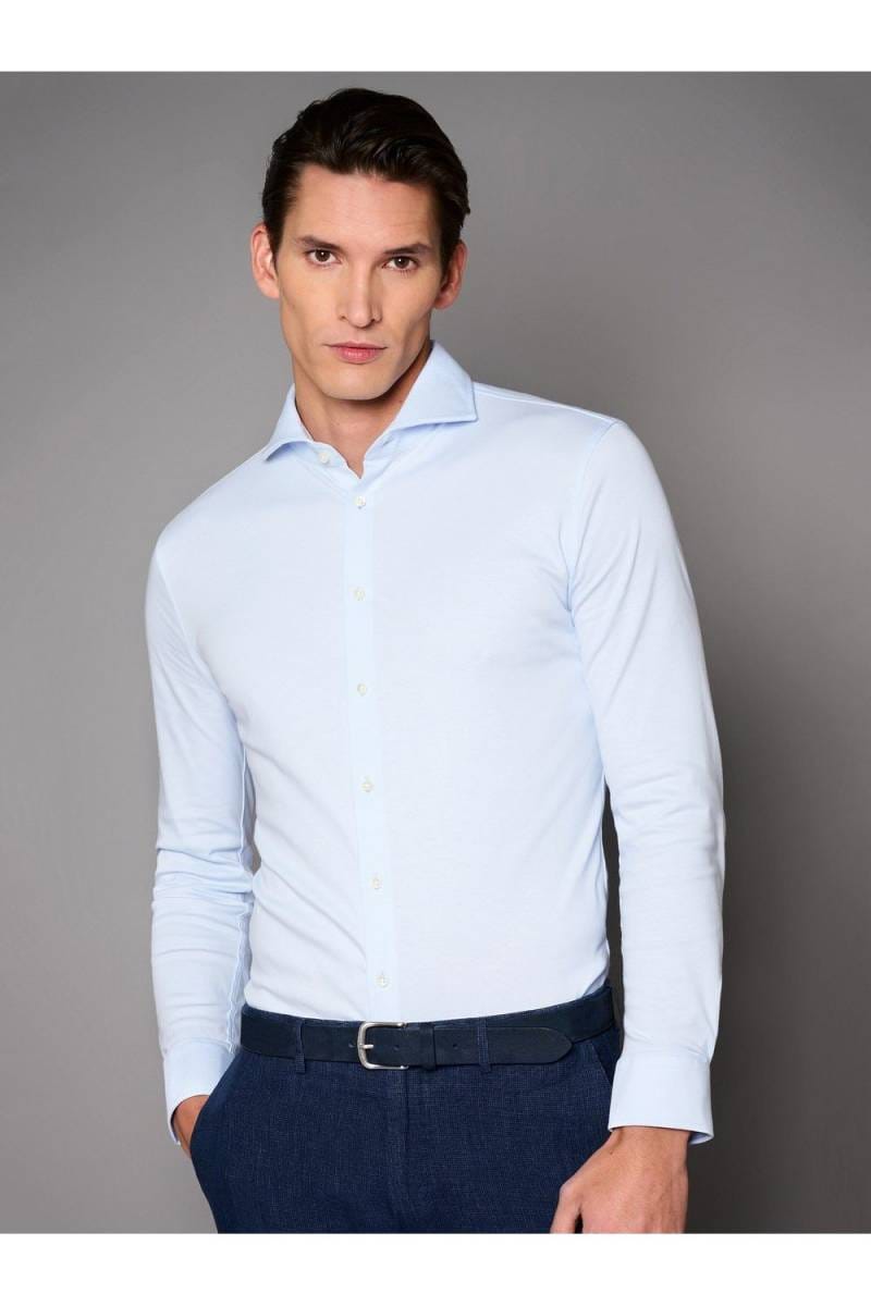 Desoto Luxe Slim Fit Chemise en jersey bleu clair, Rayé