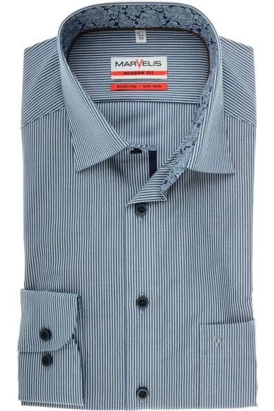 Marvelis Modern Fit Hemd marine/weiss, Gestreift