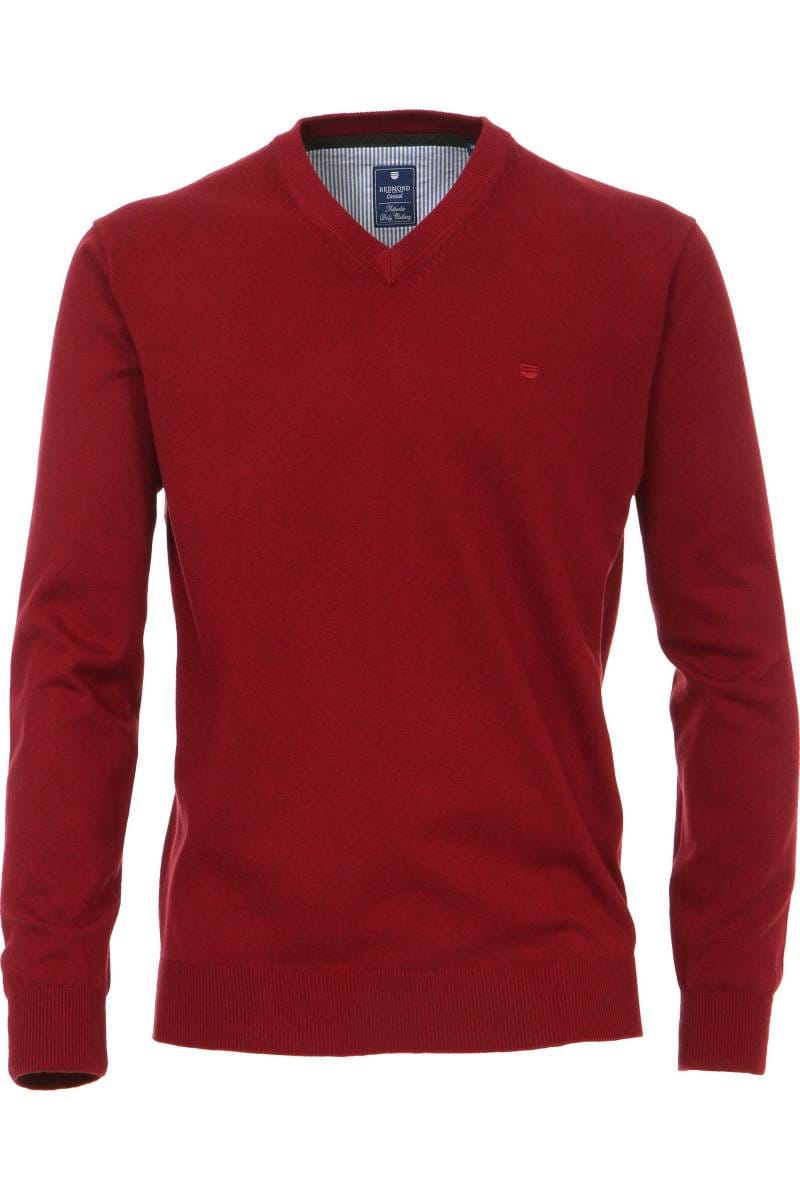 Redmond Casual Regular Fit Pullover V-Ausschnitt rot, Einfarbig
