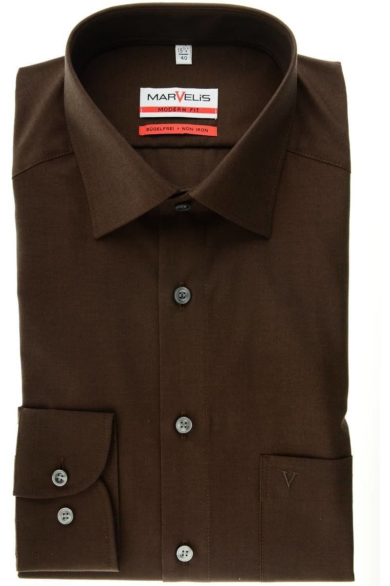 Marvelis Modern Fit - Hemd in Langarm (64cm), dunkelbraun, Einfarbig ...