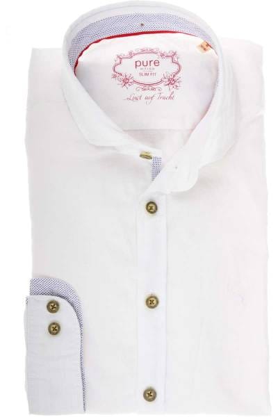 Pure Slim Fit Leinenhemd weiss, Einfarbig