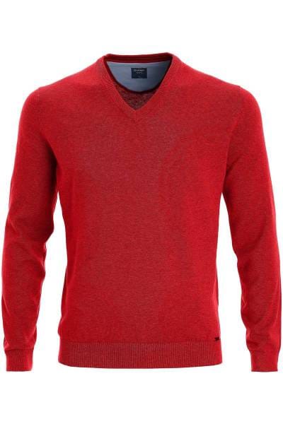 OLYMP Modern Fit Strickpullover V-Ausschnitt lackrot, einfarbig
