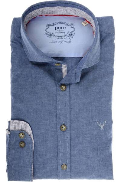 Pure Slim Fit Trachtenhemd mittelblau, Einfarbig