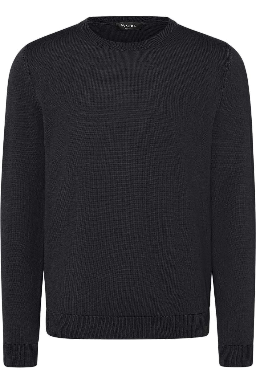 MAERZ Modern Fit Pullover Rundhals schwarz, Einfarbig 46