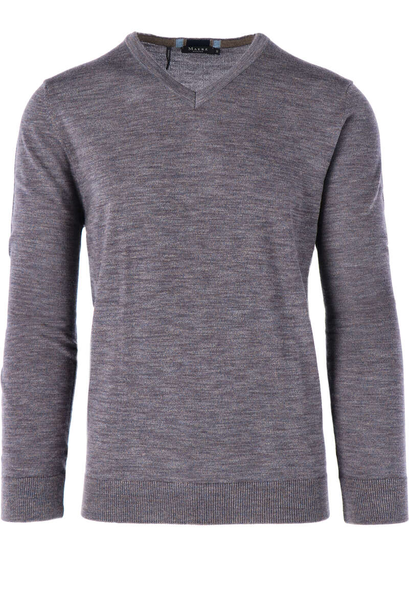 Maerz Modern Fit Pullover V-Ausschnitt blau/braun, einfarbig 50 Maerz Modern Fit Pullover V-Ausschnitt blau/braun, einfarbig 50
