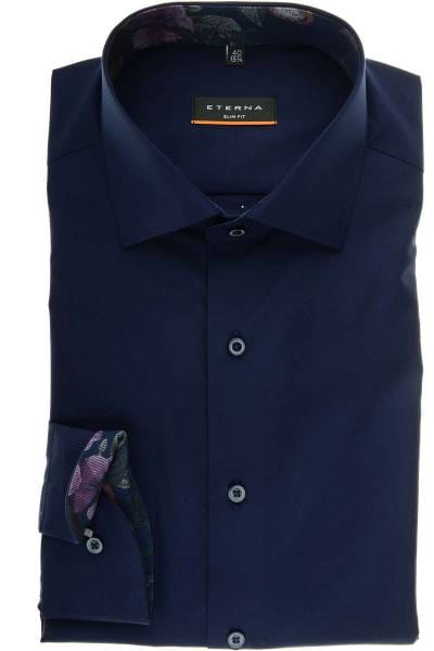 ETERNA Slim Fit Hemd marine, Einfarbig