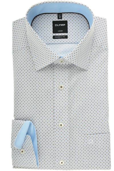 OLYMP Luxor Modern Fit Hemd weiss/braun, Gemustert
