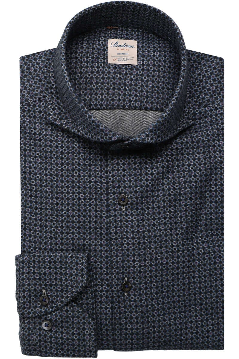 Stenströms Slimline Hemd schwarz/blau, Gemustert L Stenströms Slimline Hemd schwarz/blau, Gemustert L