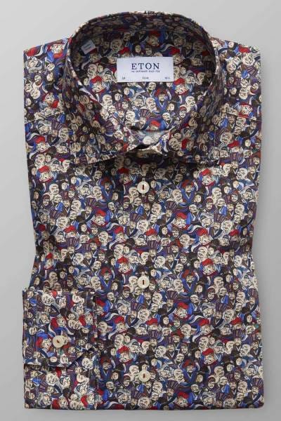 ETON Slim Fit Hemd braun/blau, Gemustert
