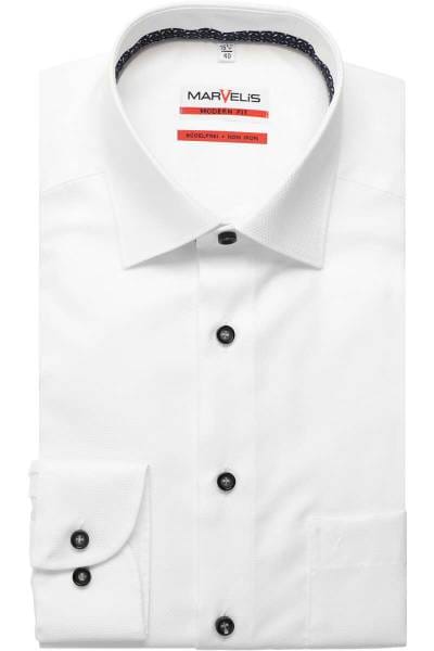 Marvelis Modern Fit Hemd Bügelfrei Baumwolle Button Down Uni Weiss 7272.14.18 - Knitterfrei & Atmungsaktiv