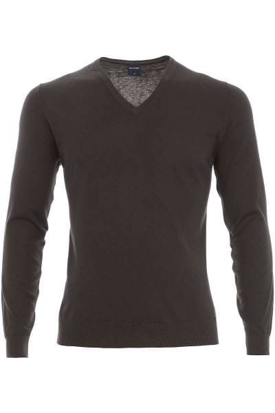OLYMP Strickpullover V-Ausschnitt braun, einfarbig