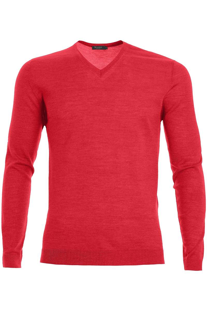 MAERZ Modern Fit Strickpullover V-Ausschnitt rot, einfarbig MAERZ Modern Fit Strickpullover V-Ausschnitt rot, einfarbig