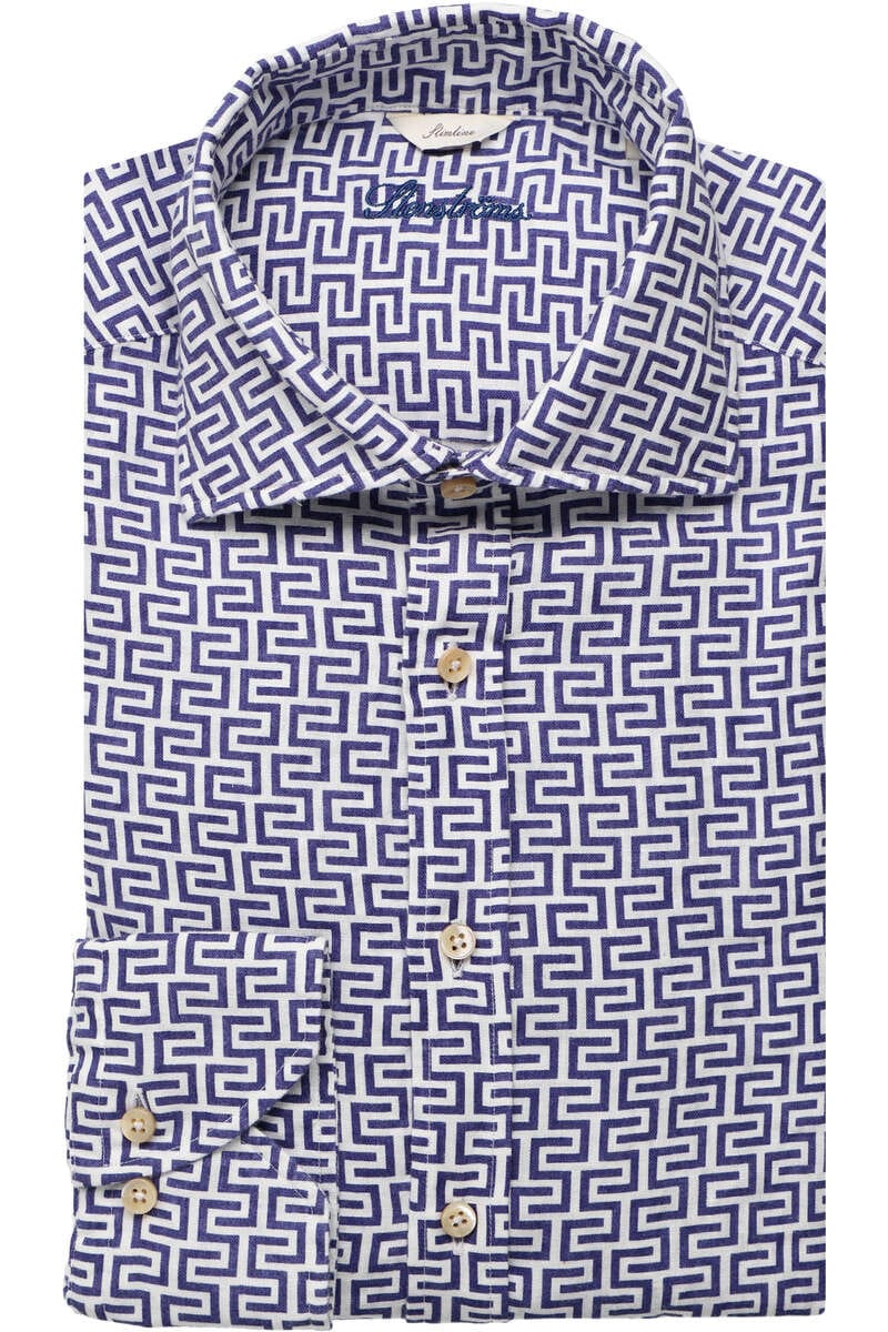 Stenströms Casual Slimline Leinenhemd blau, Gemustert M Stenströms Casual Slimline Leinenhemd blau, Gemustert M