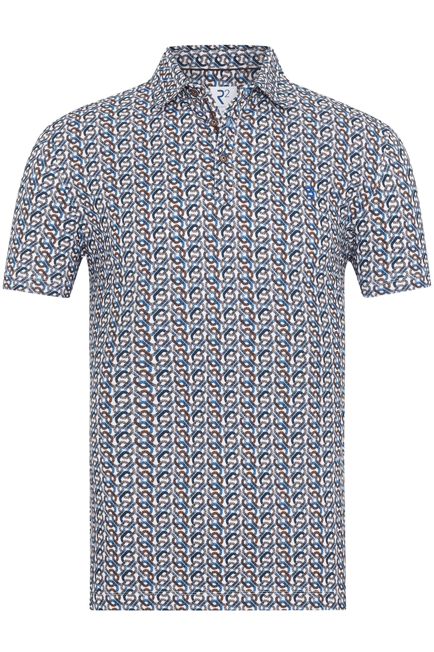 R2 Amsterdam Modern Fit polo shirt blue, Patterned