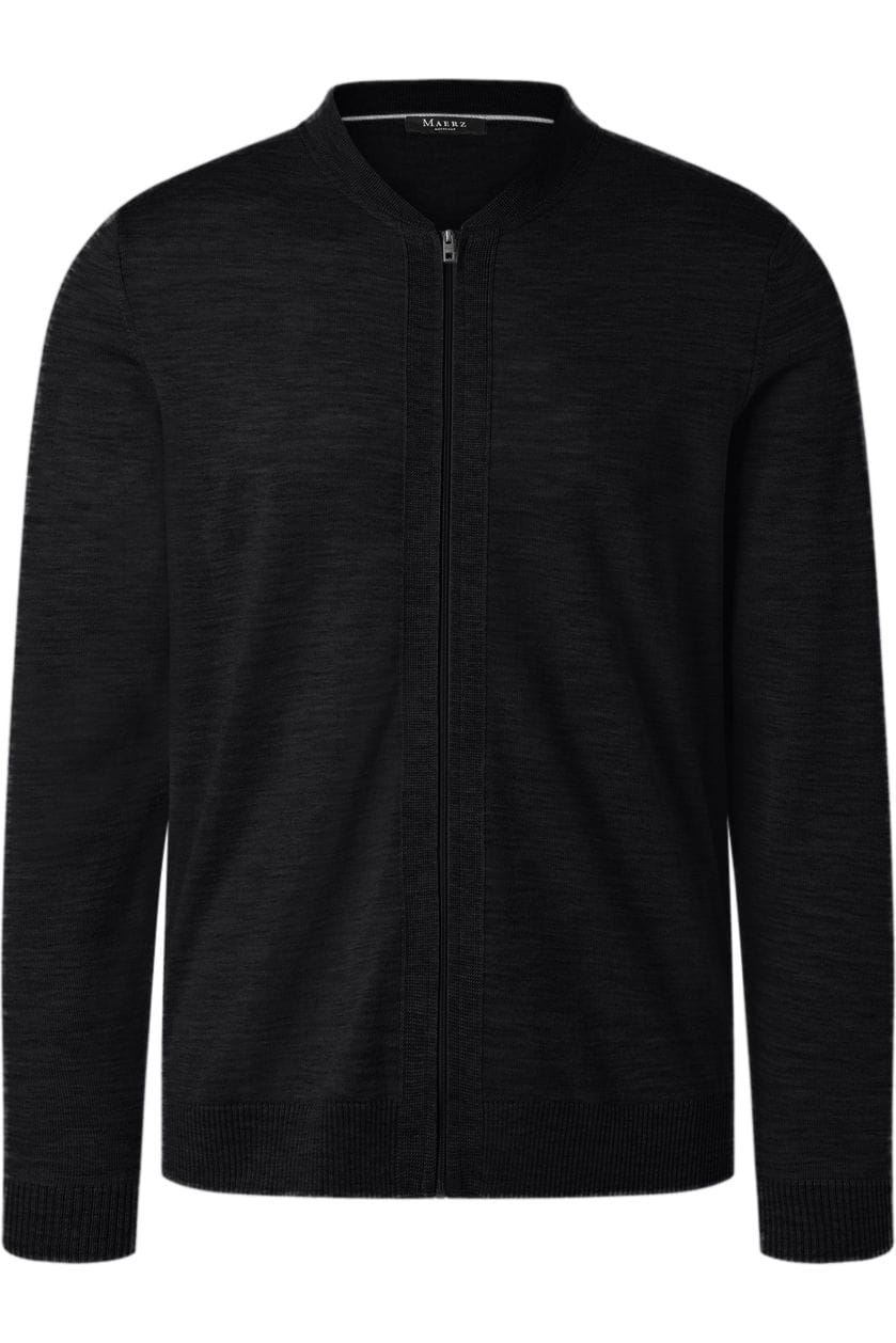 MAERZ Modern Fit Strickjacke Zip schwarz, Einfarbig 48