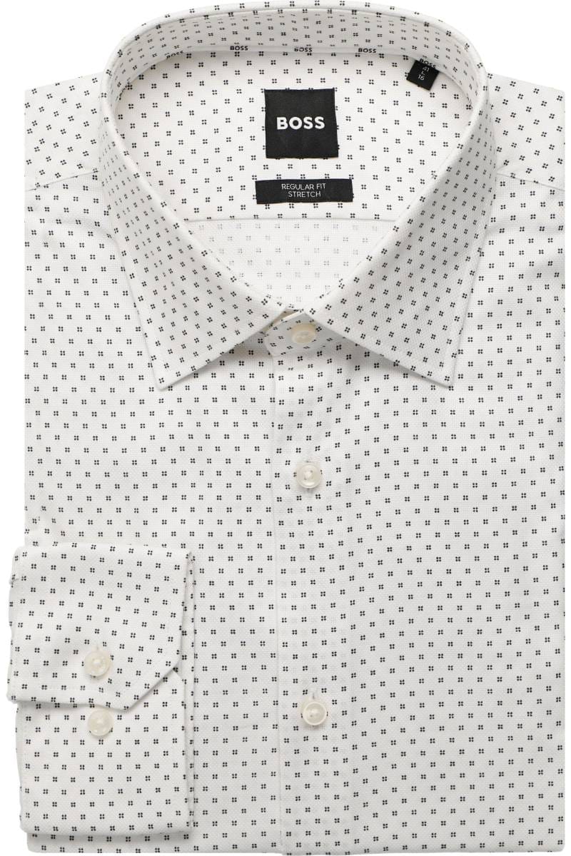 hugo boss regular fit dress shirt Hugo Boss Regular Fit Joe-Kent Cotton Shirt in White – Mens Suit Warehouse main image 1