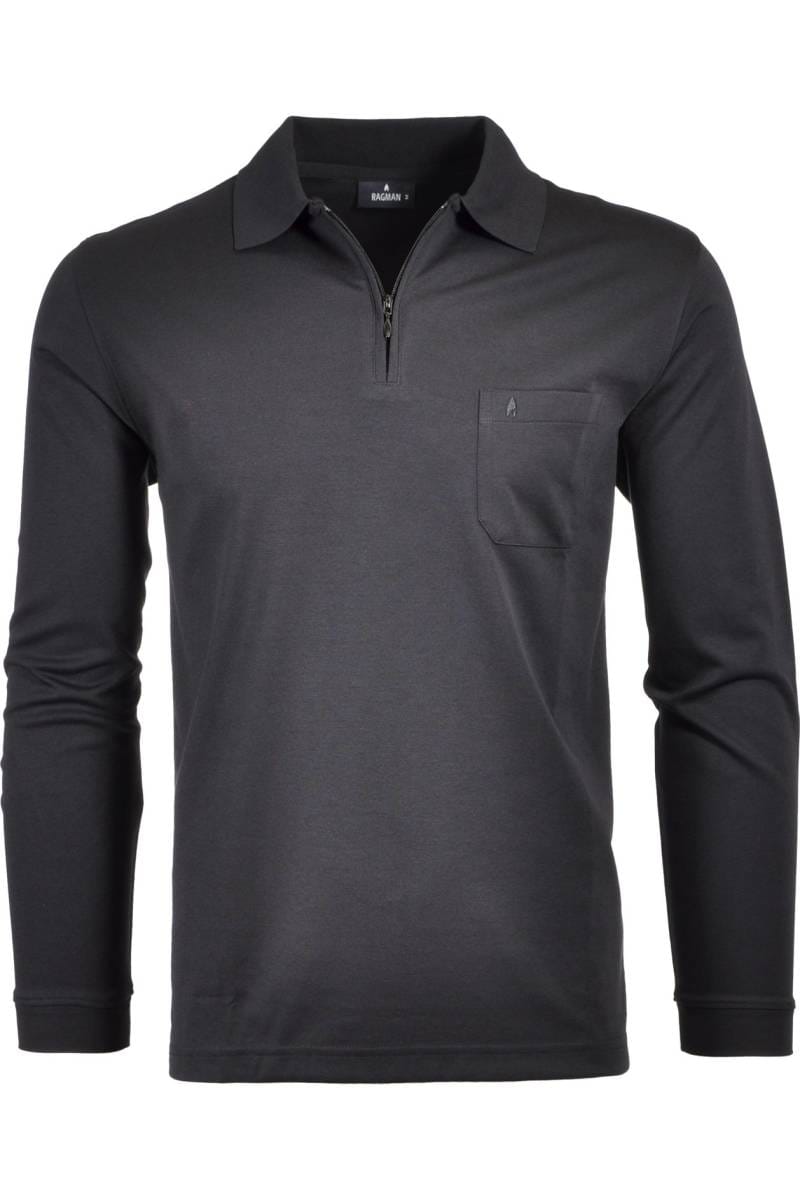 RAGMAN Modern Fit Poloshirt lange mouw zwart, Effen