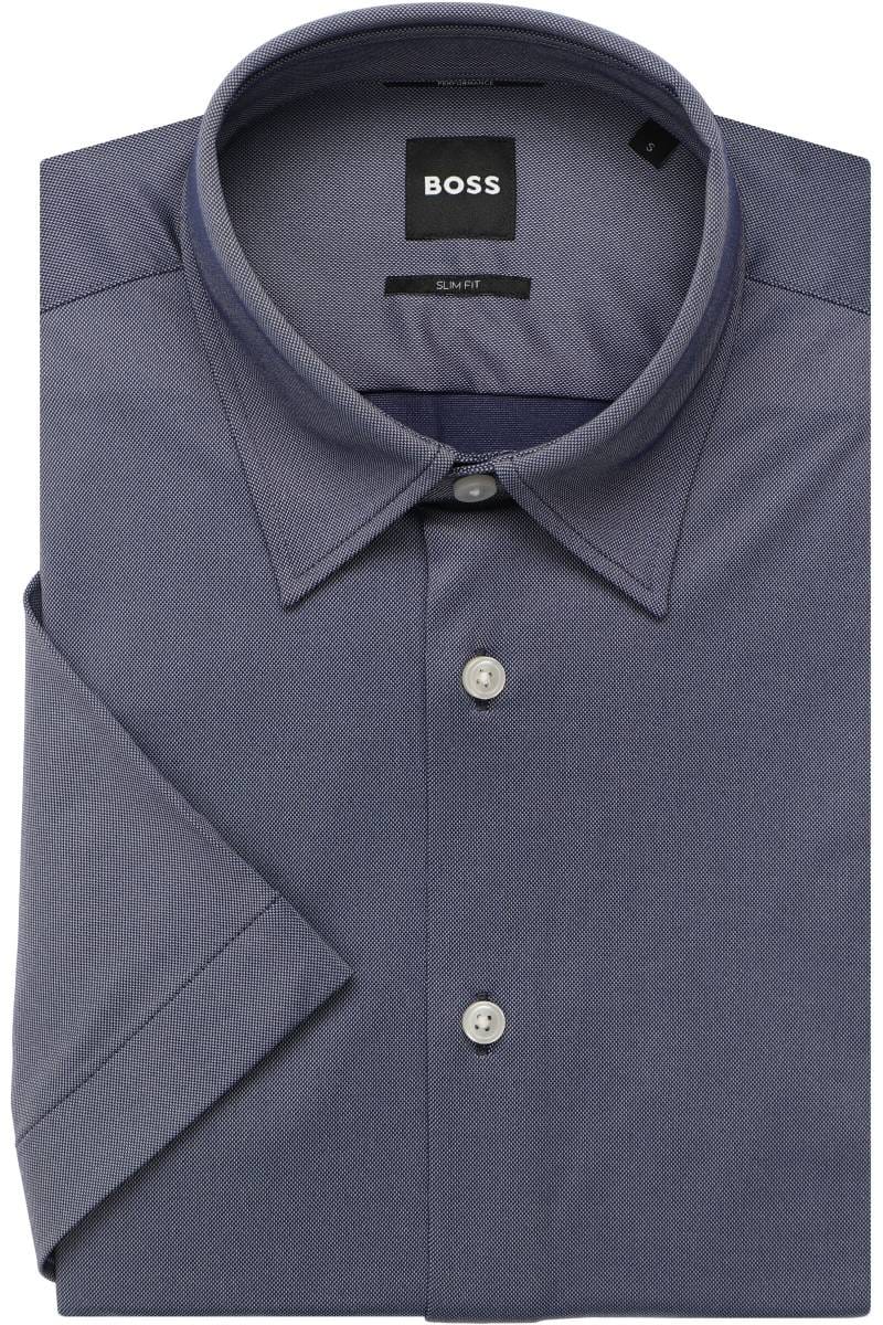 BOSS Slim Fit shirt dark blue, faux-uni | Overhemden.com EN