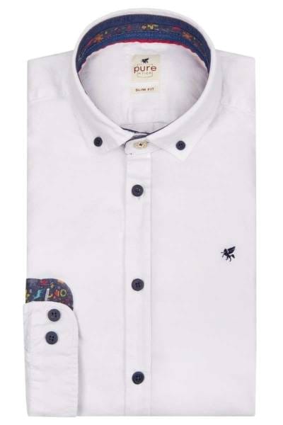 Pure Slim Fit Hemd dunkelblau, Einfarbig