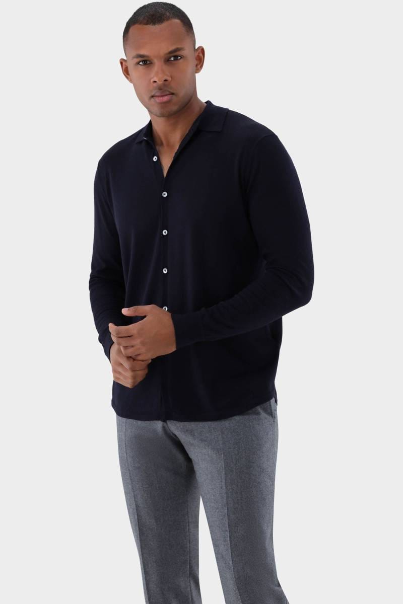 van Laack Slim Fit Wollhemd blau, Einfarbig