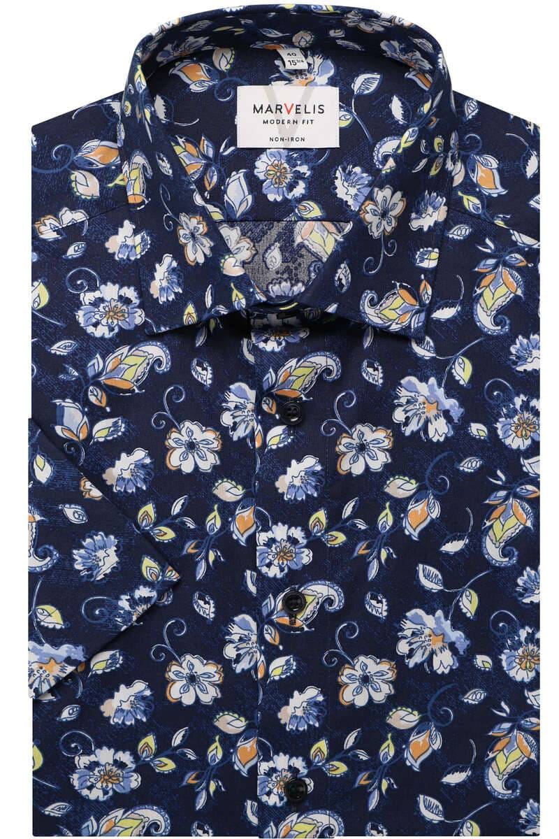 Marvelis Modern Fit Hemd blau/orange, Blumen | Businesshemden.com