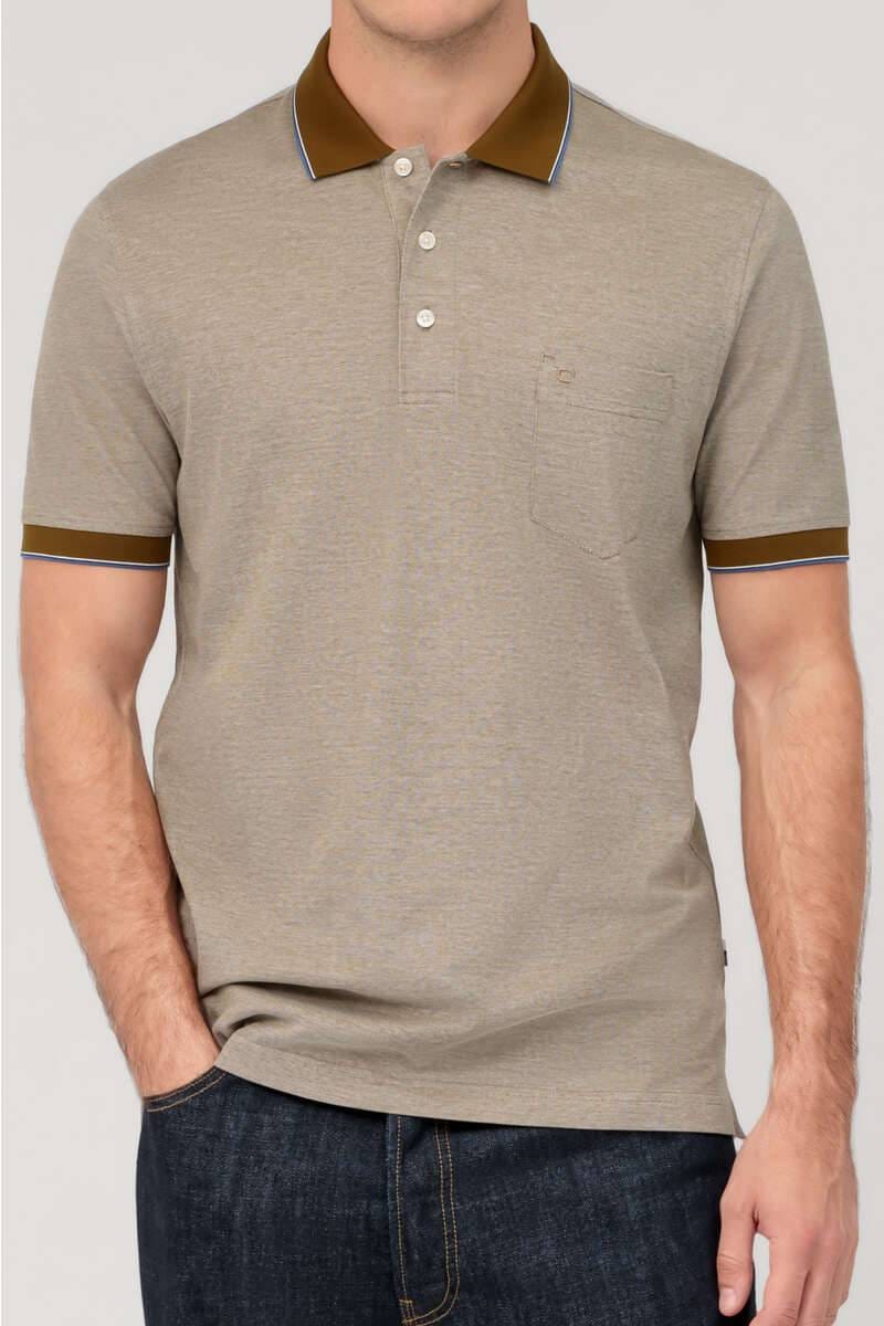 Olymp Casual Modern Fit polo shirt khaki, faux-uni | Businesshemden.com