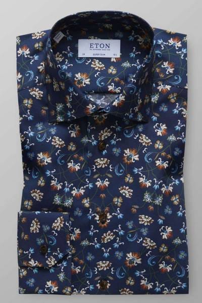 ETON Super Slim Hemd navy, Gemustert