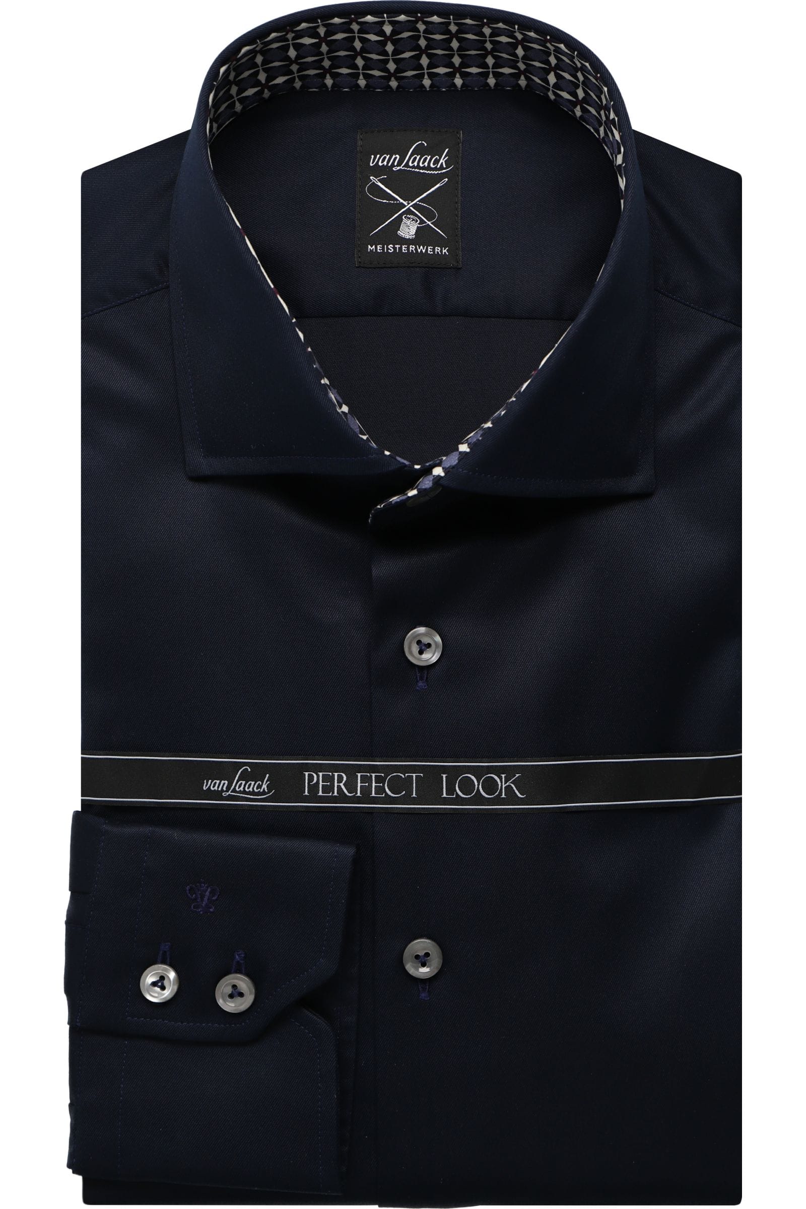 van Laack Perfect Look Meisterwerk Tailor Fit Hemd marine, Einfarbig 40 - M