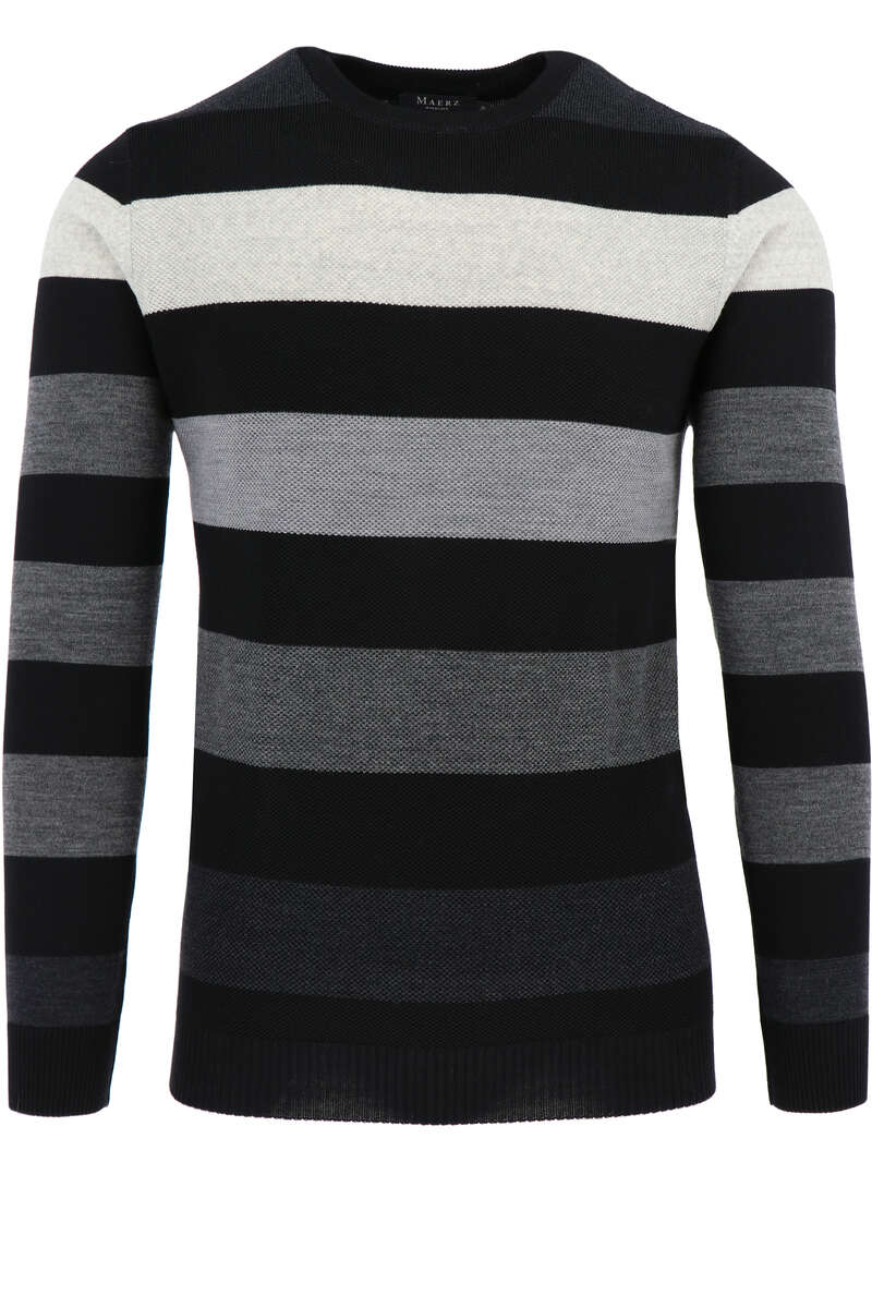 Maerz Regular Fit Pullover Rundhals schwarz/grau, gestreift 50 Maerz Regular Fit Pullover Rundhals schwarz/grau, gestreift 50