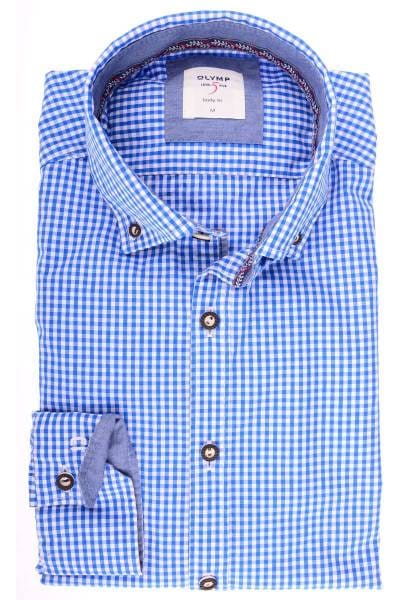 OLYMP Level Five Body Fit Trachtenhemd blau/weiss, Vichykaro