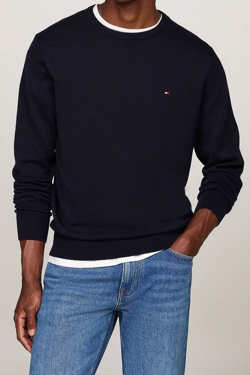 Businesshemden Tommy Hilfiger Herren Sweater TOMMY HILFIGER  Feinstrick-Pullover Dunkelblau Herrenmode In