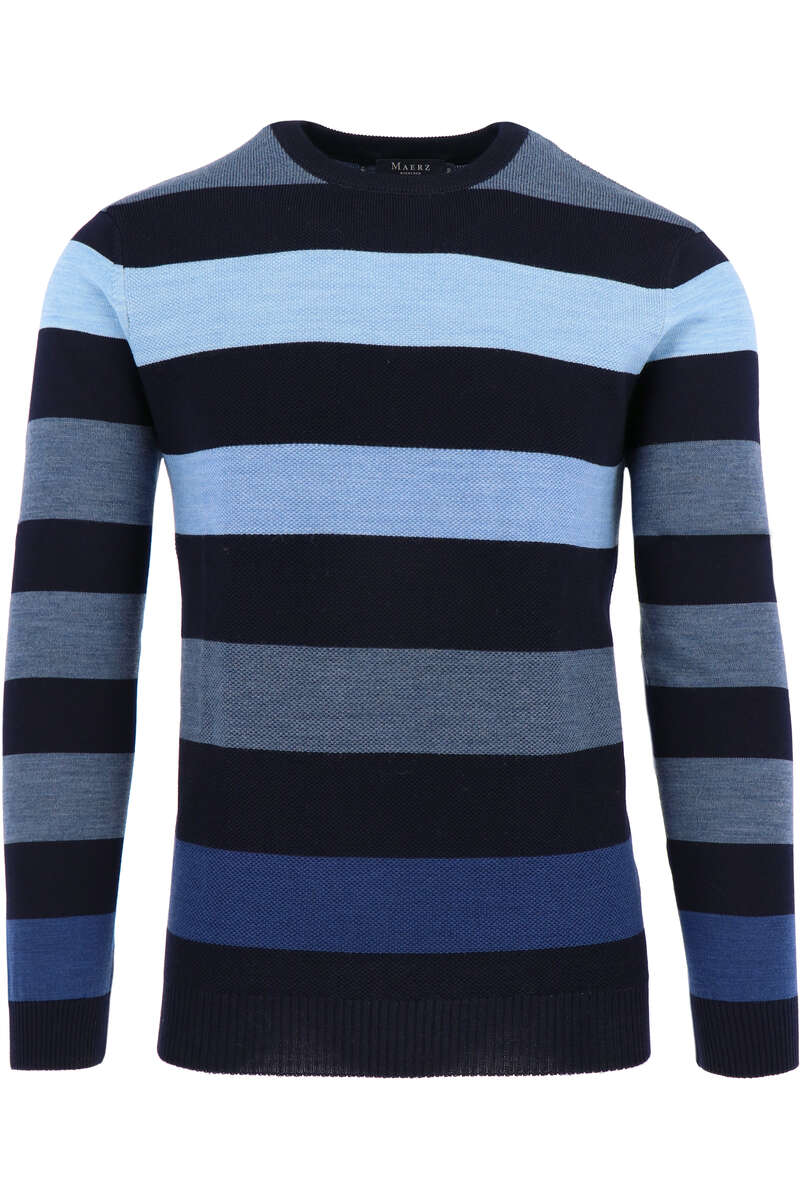 Maerz Regular Fit Pullover Rundhals schwarz/blau, gestreift 50 Maerz Regular Fit Pullover Rundhals schwarz/blau, gestreift 50