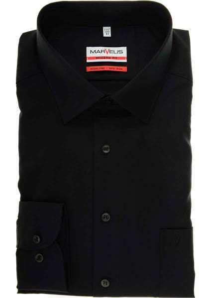 Marvelis Hemd - Modern Fit - schwarz, Einfarbig