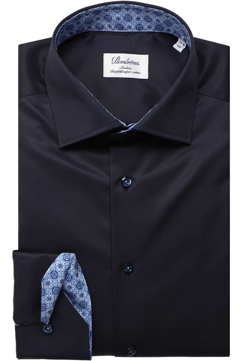 Stenströms Slimline Hemd navy, Einfarbig 40 - M Stenströms Slimline Hemd navy, Einfarbig 40 - M
