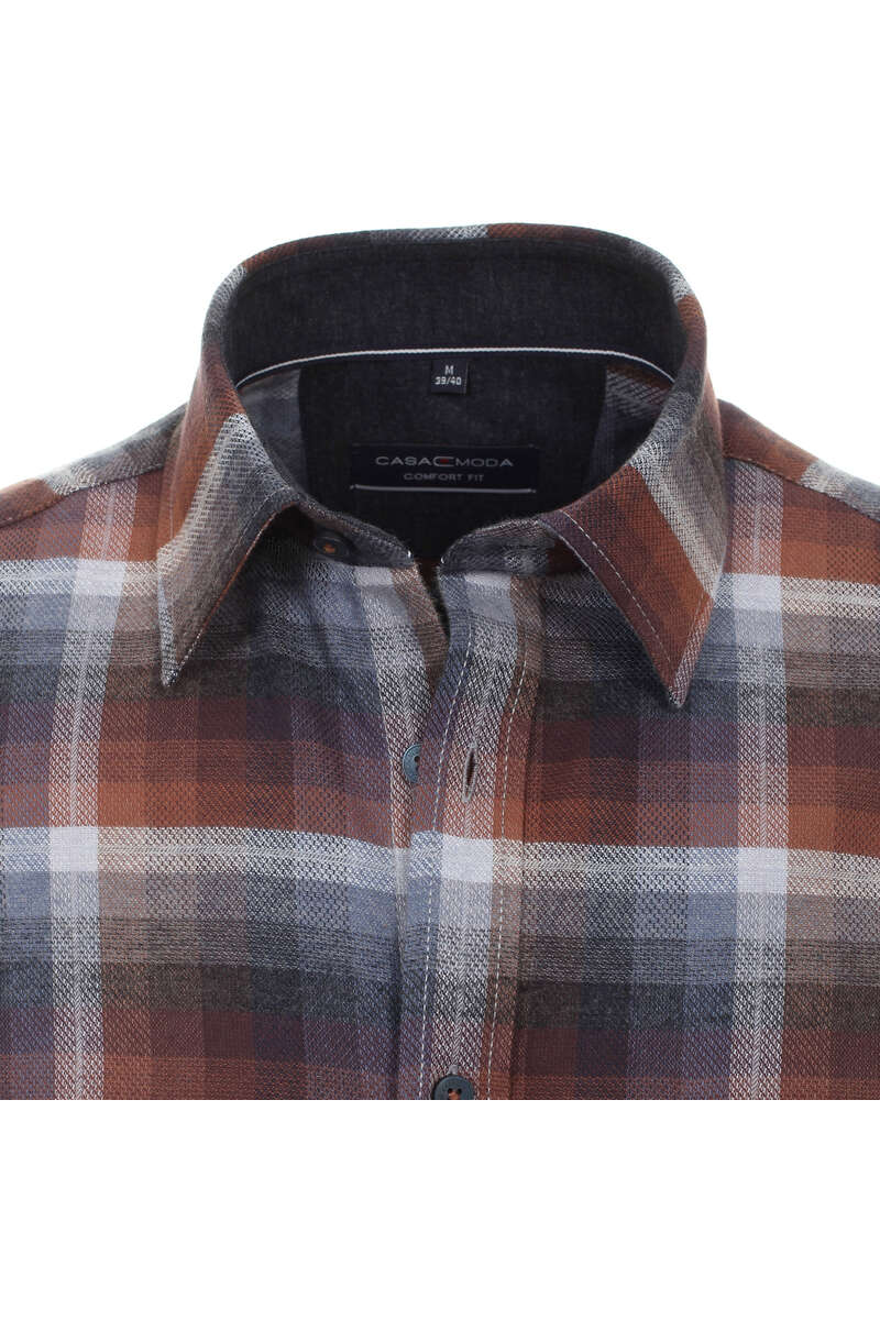 Casamoda Herren Cord Hemd Casual Fit Blau Braun Kariert 444363400