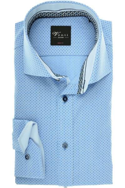 Venti Body Fit Hemd hellblau/schwarz, Gemustert